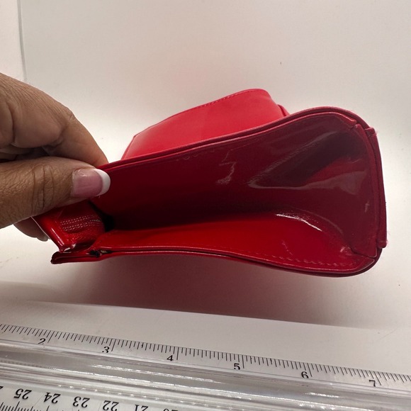 Lancome Paris Red Patent Leather Cosmetic Makeup Bag Pouch Clutch Zipper Closure - Picture 7 of 12